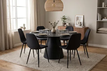 Siena Matgrupp runt 150 cm Svart med 6 Nibe Matstolar - Svart - Möbler - Bord & matgrupp - Matgrupp