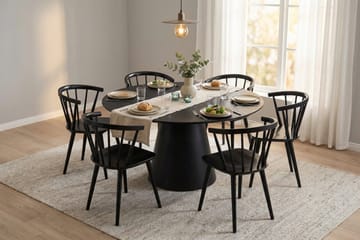 Siena Matgrupp runt 150 cm Svart med 6 Tyrö Matstolar - Svart - Möbler - Bord & matgrupp - Matgrupp