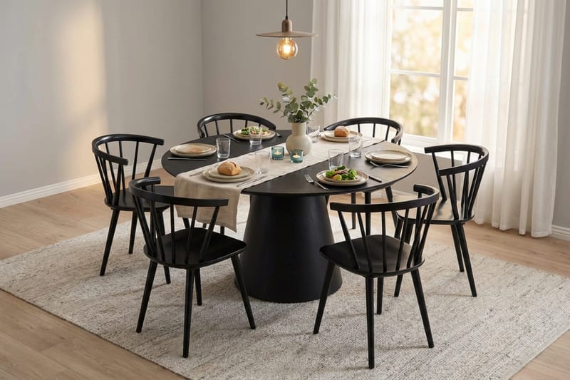 Siena Matgrupp runt 150 cm Svart med 6 Tyrö Matstolar - Svart - Möbler - Bord & matgrupp - Matgrupp