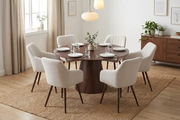 Siena Matgrupp runt 150 cm Valnöt med 6 Filippa Matstolar - Valnöt - Möbler - Bord & matgrupp - Matgrupp