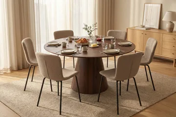 Siena Matgrupp runt 150 cm Valnöt med 6 Katy Matstolar - Valnöt - Möbler - Bord & matgrupp - Matgrupp