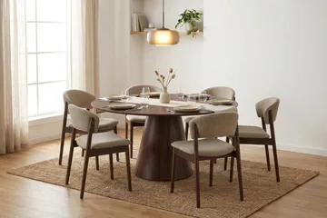 Siena Matgrupp runt 150 cm Valnöt med 6 Nala Matstolar - Valnöt - Möbler - Bord & matgrupp - Matgrupp