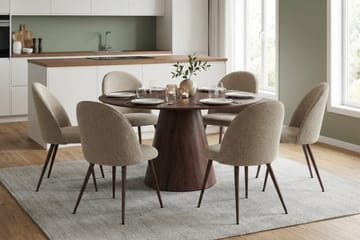 Siena Matgrupp runt 150 cm Valnöt med 6 Nibe Plus Matstolar - Valnöt - Möbler - Bord & matgrupp - Matgrupp