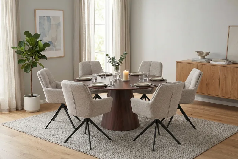 Siena Matgrupp runt 150 cm Valnöt med 6 Torsby Matstolar - Valnöt - Möbler - Bord & matgrupp - Matgrupp