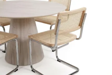 Siena Matgrupp runt 150 cm Vitlaserad med 6 Build Matstolar - Vitlaserad/Natur/krom - Möbler - Bord & matgrupp - Matgrupp