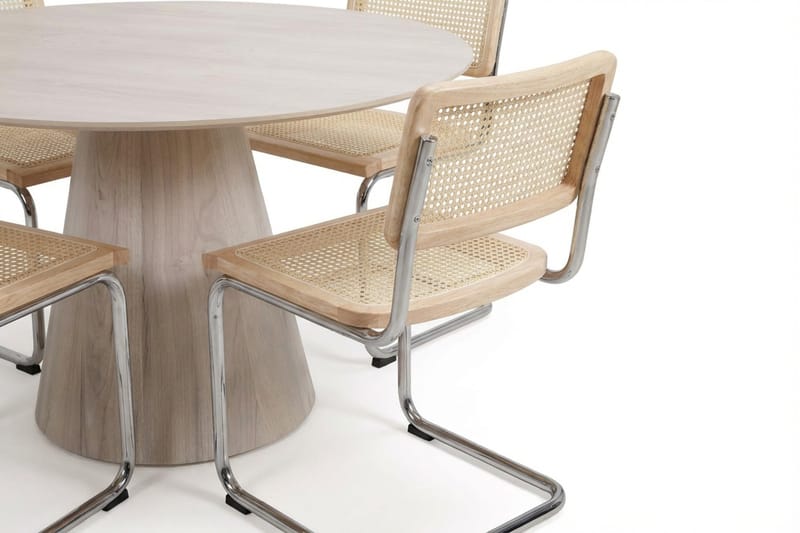 Siena Matgrupp runt 150 cm Vitlaserad med 6 Build Matstolar - Vitlaserad/Natur/krom - Möbler - Bord & matgrupp - Matgrupp