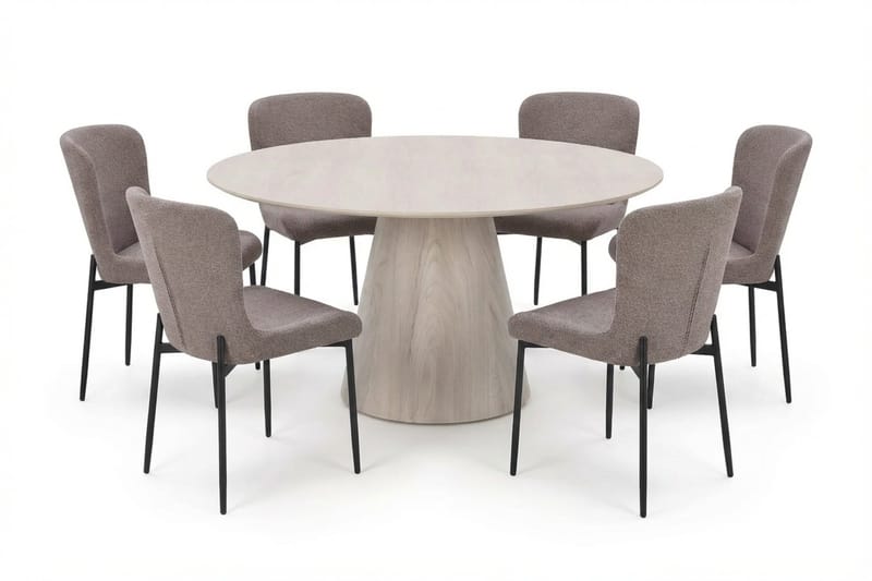 Siena Matgrupp runt 150 cm Vitlaserad med 6 Elsie Matstolar - Vitlaserad/Brun - Möbler - Bord & matgrupp - Matgrupp