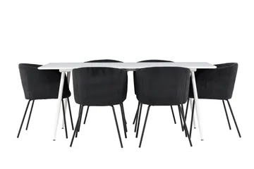Silar Matgrupp 180 cm Rektangulär med 6 Berit stolar - Vit/Svart - Möbler - Bord & matgrupp - Matgrupp