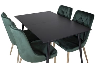Silar Matgrupp Förlängningsbar 120 cm Rektangulär med 4 Velvet Deluxe stolar - Svart/Guld/Grön - Möbler - Bord & matgrupp - Matgrupp