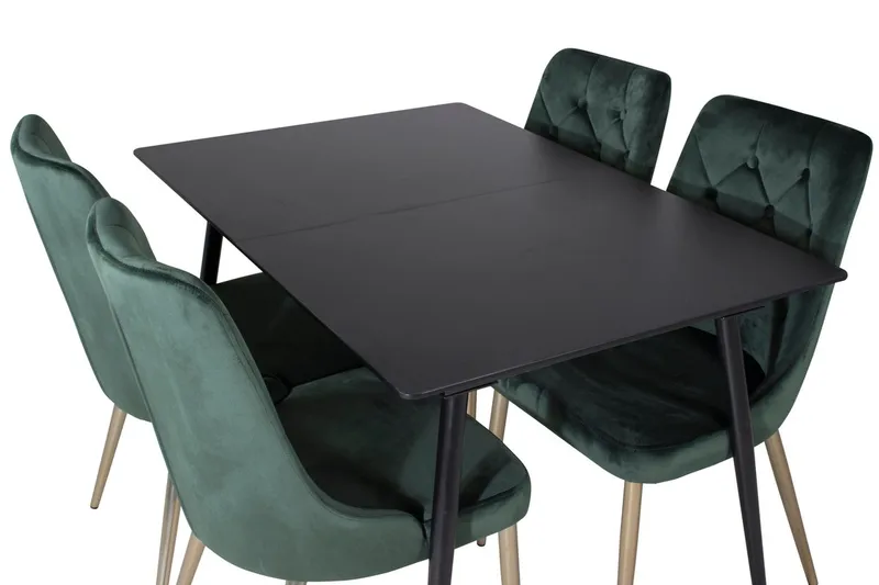 Silar Matgrupp Förlängningsbar 120 cm Rektangulär med 4 Velvet Deluxe stolar - Svart/Guld/Grön - Möbler - Bord & matgrupp - Matgrupp