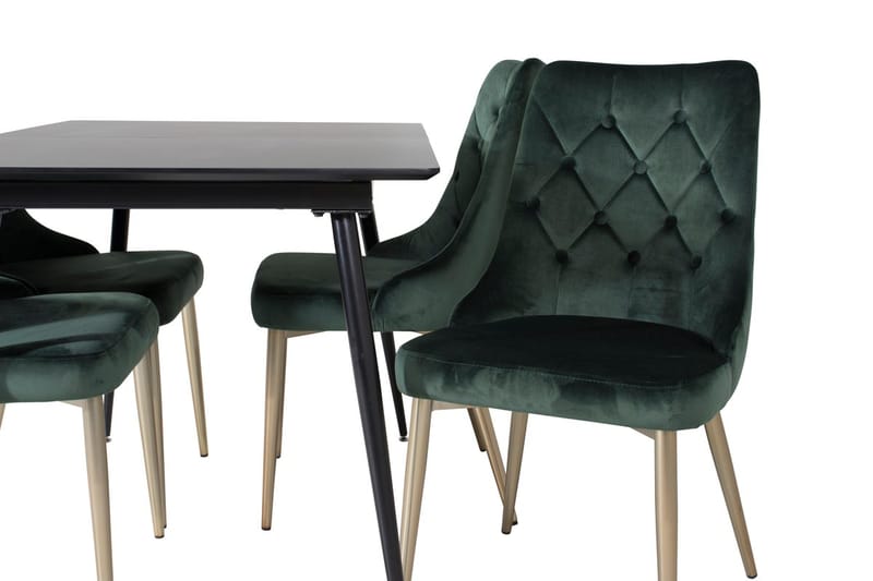 Silar Matgrupp Förlängningsbar 120 cm Rektangulär med 4 Velvet Deluxe stolar - Svart/Guld/Grön - Möbler - Bord & matgrupp - Matgrupp