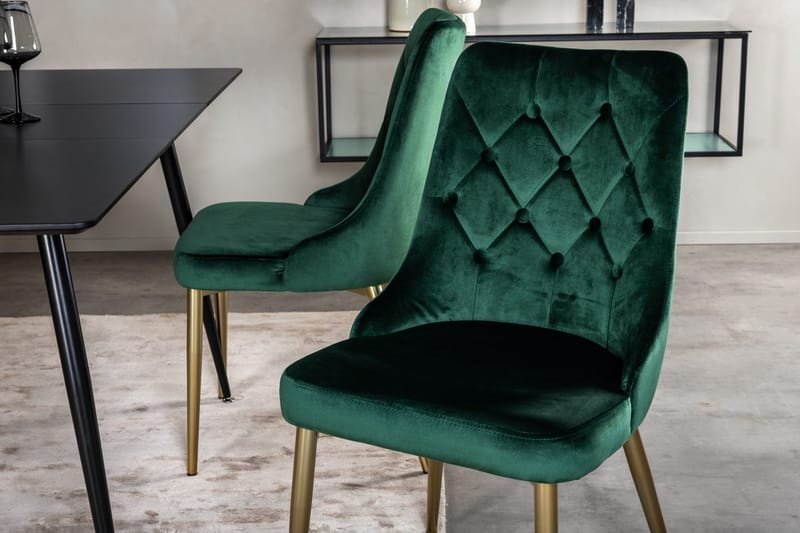 Silar Matgrupp Förlängningsbar 120 cm Rektangulär med 4 Velvet Deluxe stolar - Svart/Guld/Grön - Möbler - Bord & matgrupp - Matgrupp
