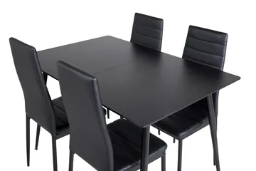 Silar Rektangulär Matgrupp 120-160 cm med 4 Slim Matstolar - svart - Möbler - Bord & matgrupp - Matgrupp