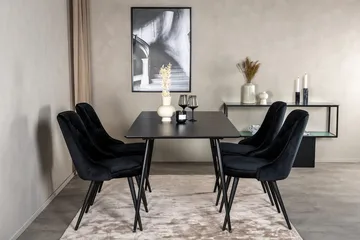 Silar Rektangulär Matgrupp 120-160 cm med 4 Velvet Deluxe Matstolar - svart - Möbler - Bord & matgrupp - Matgrupp