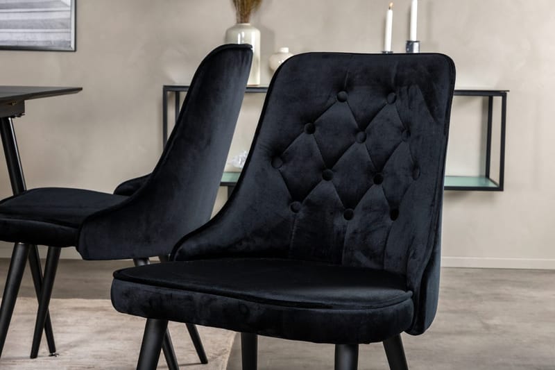 Silar Rektangulär Matgrupp 120-160 cm med 4 Velvet Deluxe Matstolar - svart - Möbler - Bord & matgrupp - Matgrupp