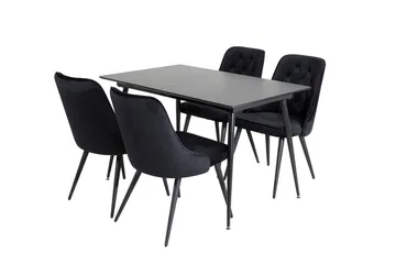 Silar Rektangulär Matgrupp 120-160 cm med 4 Velvet Deluxe Matstolar - svart - Möbler - Bord & matgrupp - Matgrupp
