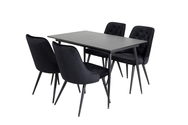 Silar Rektangulär Matgrupp 120-160 cm med 4 Velvet Deluxe Matstolar - svart - Möbler - Bord & matgrupp - Matgrupp