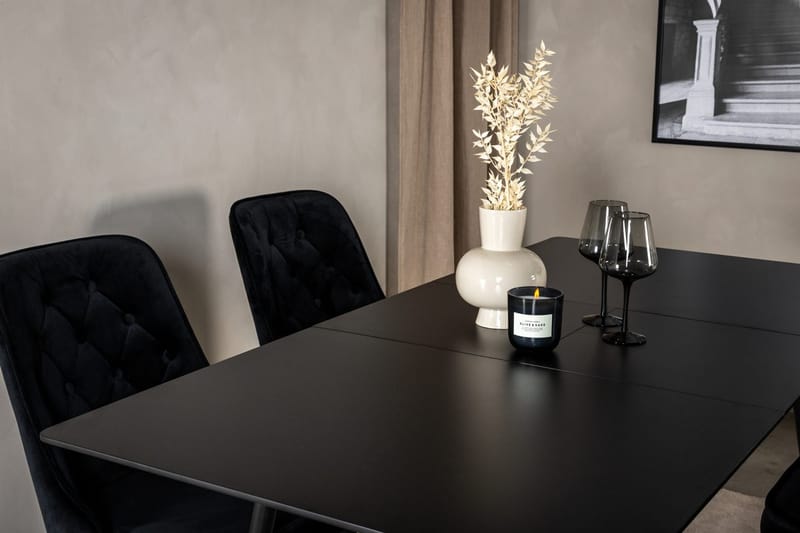 Silar Rektangulär Matgrupp 120-160 cm med 4 Velvet Deluxe Matstolar - svart - Möbler - Bord & matgrupp - Matgrupp