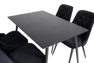 Silar Rektangulär Matgrupp 120-160 cm med 4 Velvet Deluxe Matstolar - svart - Möbler - Bord & matgrupp - Matgrupp