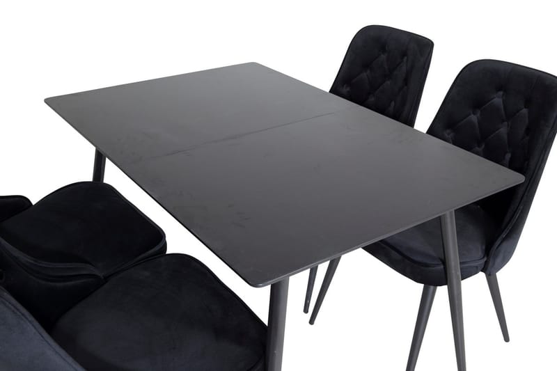 Silar Rektangulär Matgrupp 120-160 cm med 4 Velvet Deluxe Matstolar - svart - Möbler - Bord & matgrupp - Matgrupp