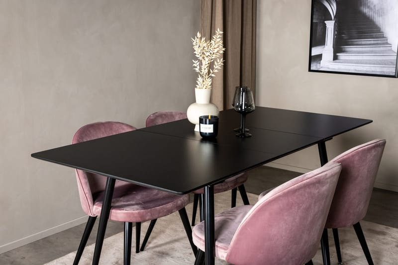 Silar Rektangulär Matgrupp 120-160 cm med 4 Velvet Matstolar - gammelrosa - Möbler - Bord & matgrupp - Matgrupp