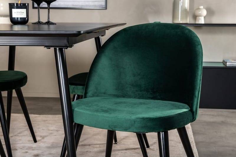 Silar Rektangulär Matgrupp 120-160 cm med 4 Velvet Matstolar - grön - Möbler - Bord & matgrupp - Matgrupp