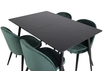 Silar Rektangulär Matgrupp 120-160 cm med 4 Velvet Matstolar - grön - Möbler - Bord & matgrupp - Matgrupp