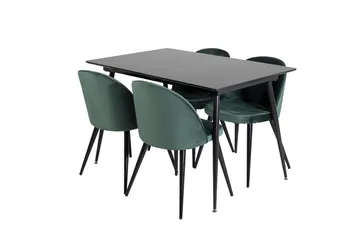 Silar Rektangulär Matgrupp 120-160 cm med 4 Velvet Matstolar - grön - Möbler - Bord & matgrupp - Matgrupp
