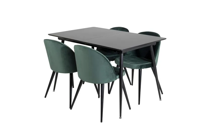Silar Rektangulär Matgrupp 120-160 cm med 4 Velvet Matstolar - grön - Möbler - Bord & matgrupp - Matgrupp