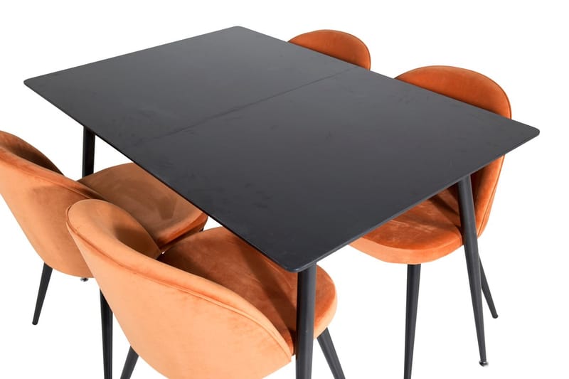 Silar Rektangulär Matgrupp 120-160 cm med 4 Velvet Matstolar - rostig orange - Möbler - Bord & matgrupp - Matgrupp
