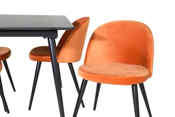 Silar Rektangulär Matgrupp 120-160 cm med 4 Velvet Matstolar - rostig orange - Möbler - Bord & matgrupp - Matgrupp