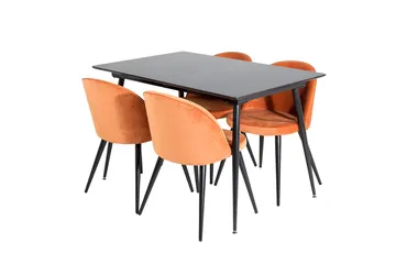 Silar Rektangulär Matgrupp 120-160 cm med 4 Velvet Matstolar - rostig orange - Möbler - Bord & matgrupp - Matgrupp
