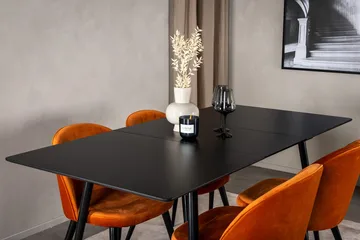 Silar Rektangulär Matgrupp 120-160 cm med 4 Velvet Matstolar - rostig orange - Möbler - Bord & matgrupp - Matgrupp