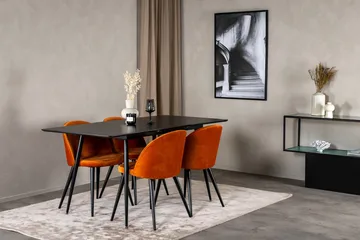 Silar Rektangulär Matgrupp 120-160 cm med 4 Velvet Matstolar - rostig orange - Möbler - Bord & matgrupp - Matgrupp