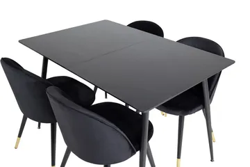 Silar Rektangulär Matgrupp 120-160 cm med 4 Velvet Matstolar - svart - Möbler - Bord & matgrupp - Matgrupp