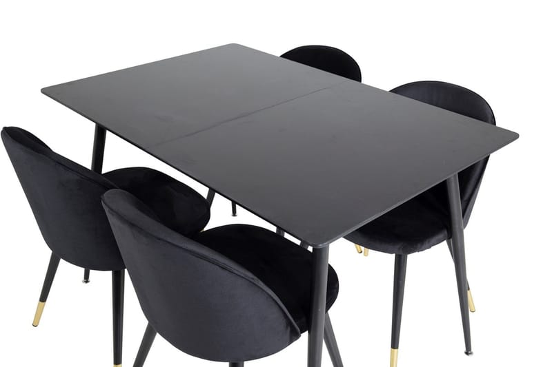 Silar Rektangulär Matgrupp 120-160 cm med 4 Velvet Matstolar - svart - Möbler - Bord & matgrupp - Matgrupp