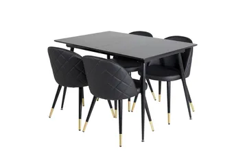 Silar Rektangulär Matgrupp 120-160 cm med 4 Velvet Matstolar - svart - Möbler - Bord & matgrupp - Matgrupp