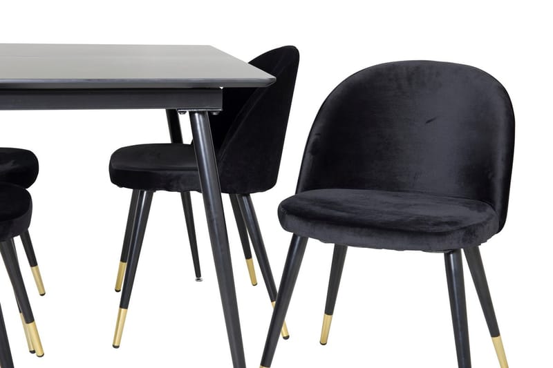 Silar Rektangulär Matgrupp 120-160 cm med 4 Velvet Matstolar - svart - Möbler - Bord & matgrupp - Matgrupp