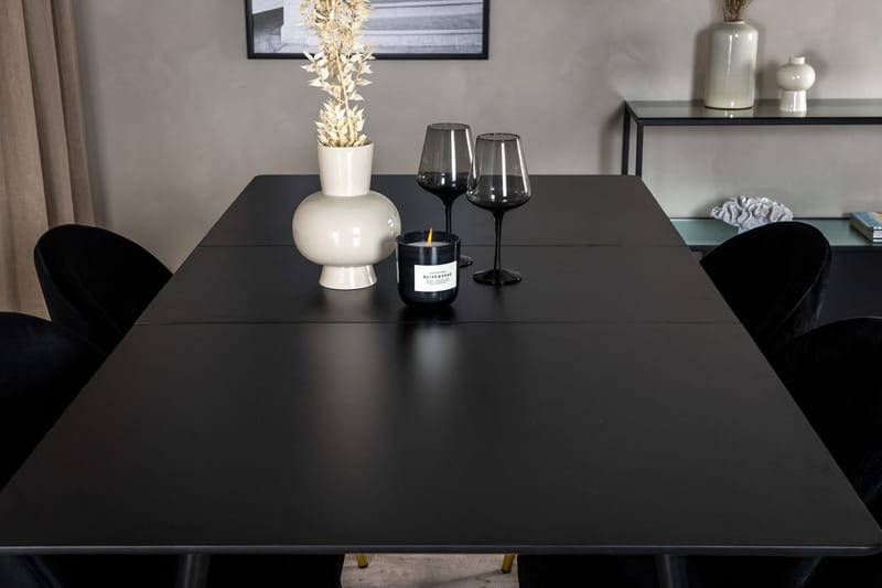 Silar Rektangulär Matgrupp 120-160 cm med 4 Velvet Matstolar - svart - Möbler - Bord & matgrupp - Matgrupp