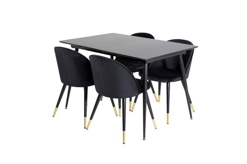 Silar Rektangulär Matgrupp 120-160 cm med 4 Velvet Matstolar - svart - Möbler - Bord & matgrupp - Matgrupp