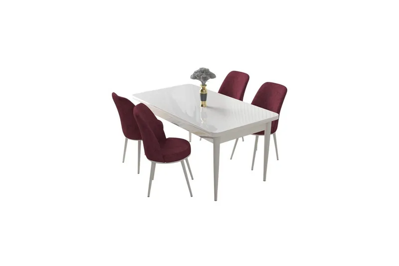 Sivaji Matgrupp 4-sits - Vit/Burgundy - Möbler - Bord & matgrupp - Matgrupp