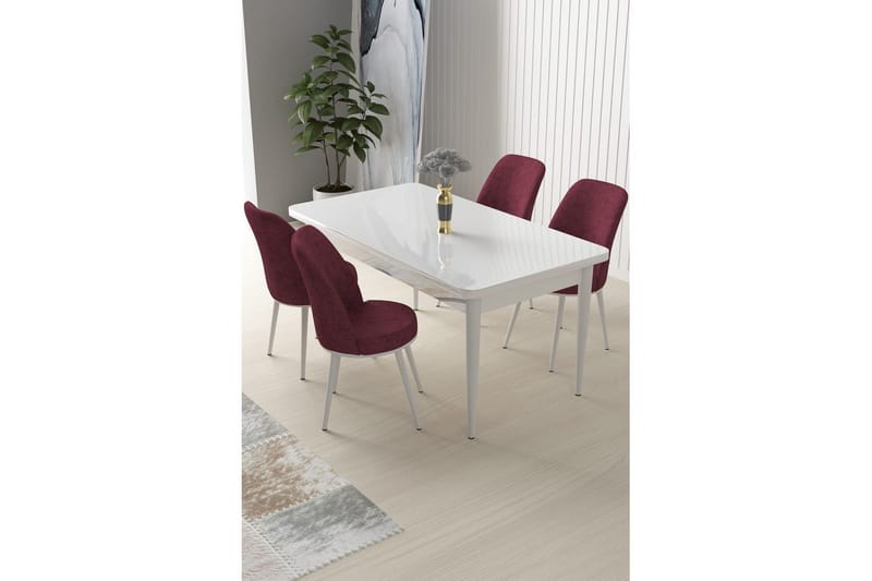 Sivaji Matgrupp 4-sits - Vit/Burgundy - Möbler - Bord & matgrupp - Matgrupp