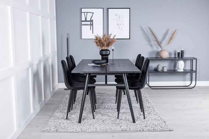 Sleek Matgrupp Förlängningsbar 195 cm Rektangulär med 6 Polar stolar - Svart - Möbler - Bord & matgrupp - Matgrupp