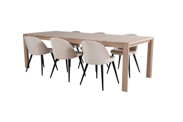 Slider Matgrupp Förlängningsbar 170 cm Rektangulär med 6 Velvet stolar - Beige - Möbler - Bord & matgrupp - Matgrupp
