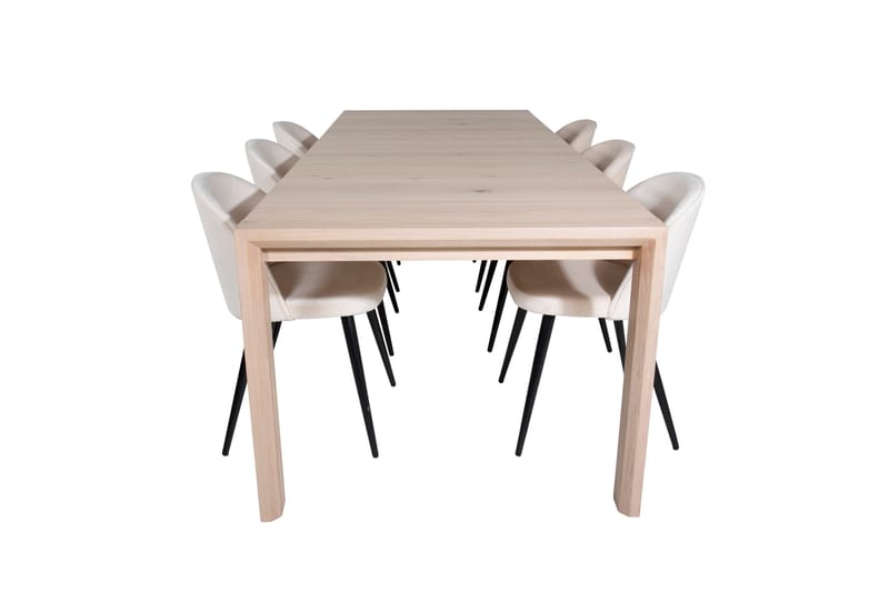 Slider Matgrupp Förlängningsbar 170 cm Rektangulär med 6 Velvet stolar, Beige
