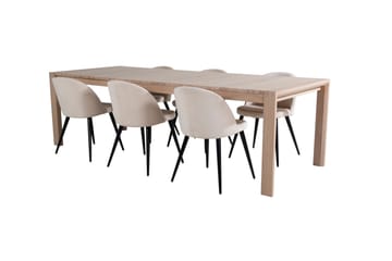 Slider Matgrupp Förlängningsbar 170 cm Rektangulär med 6 Velvet stolar - Beige - Möbler - Bord & matgrupp - Matgrupp
