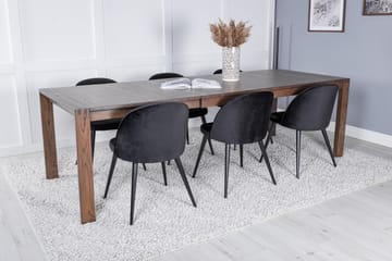 Slider Matgrupp Förlängningsbar 170 cm Rektangulär med 6 Velvet stolar - Svart - Möbler - Bord & matgrupp - Matgrupp