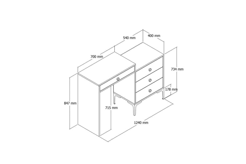 Sminkbord Ameias 124x84,7 cm Brun - Hanah Home - Sminkbord & toalettbord