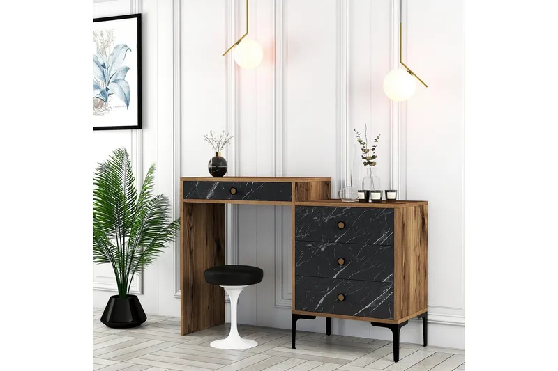Ameias Sminkbord 124x84,7 cm Brun/Svart - Hanah Home - Möbler - Bord & matgrupp - Sminkbord & toalettbord