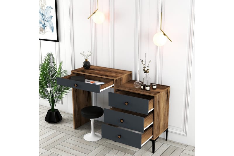 Ameias Sminkbord 124x84,7 cm Brun/Svart - Hanah Home - Möbler - Bord & matgrupp - Sminkbord & toalettbord